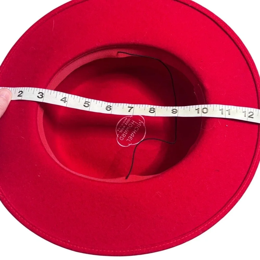 Michael Howard Red Wool Boater Hat Black Bow Made USA Statement Brunch‎ Chic